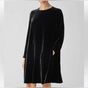 NWT $348 Eileen Fisher Velvet Crew Neck Knee Length Black Dress Size XS